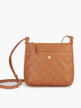 Talbots Woven Leather-Look Crossbody Bag in Tan NWOT